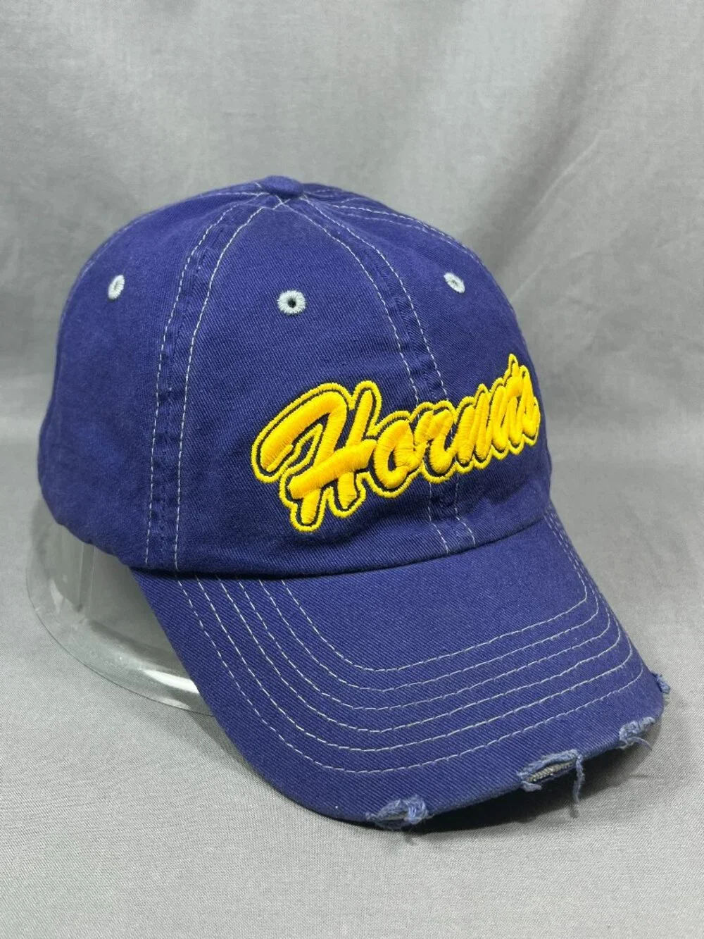 My Town Originals Hornets Hat Blue Yellow Distressed Script Adjustable Dad Cap